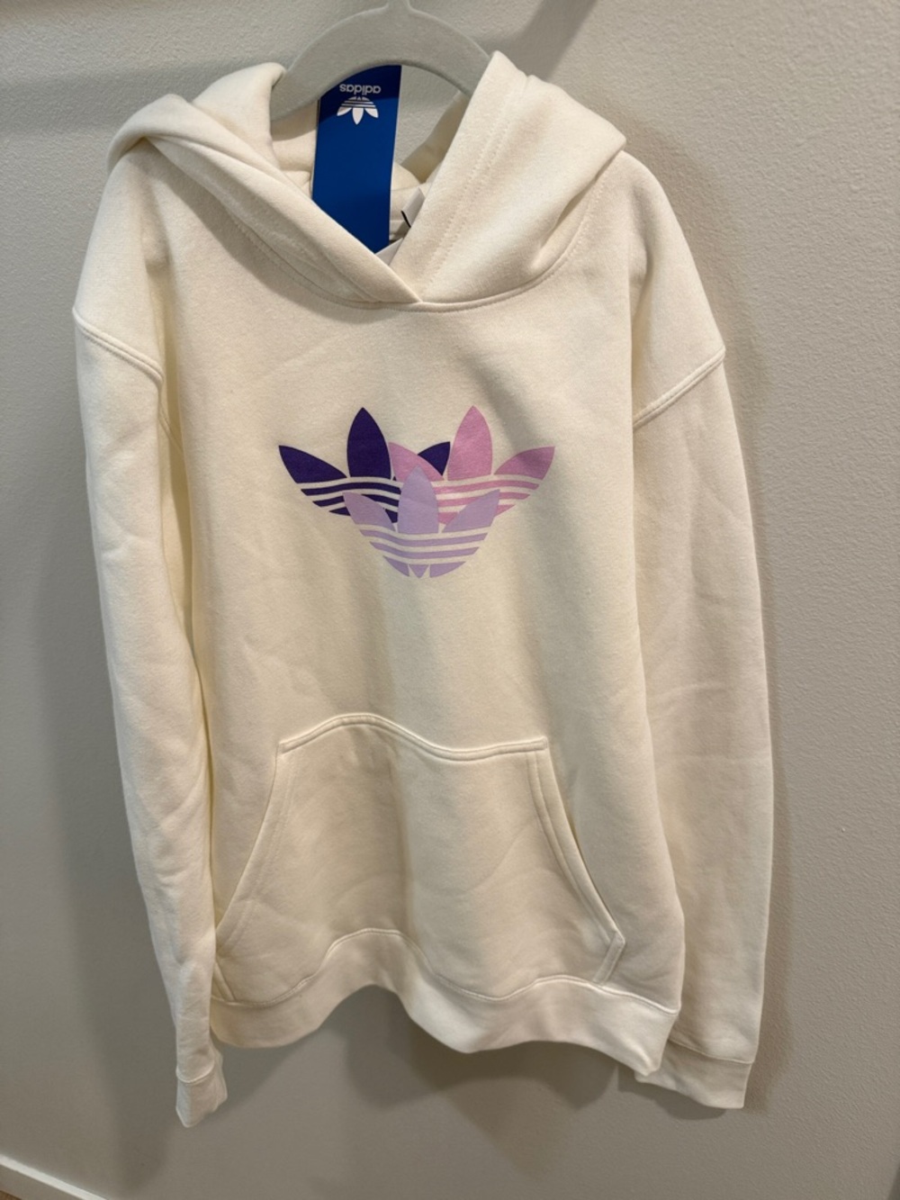 adidas Cream Hoodie with Purple Lavender Gradient Trefoil